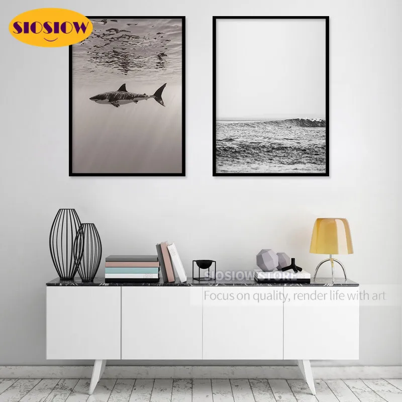 Черно-белая 5D алмазная живопись сделай сам кристалл Акула море полноразмерная