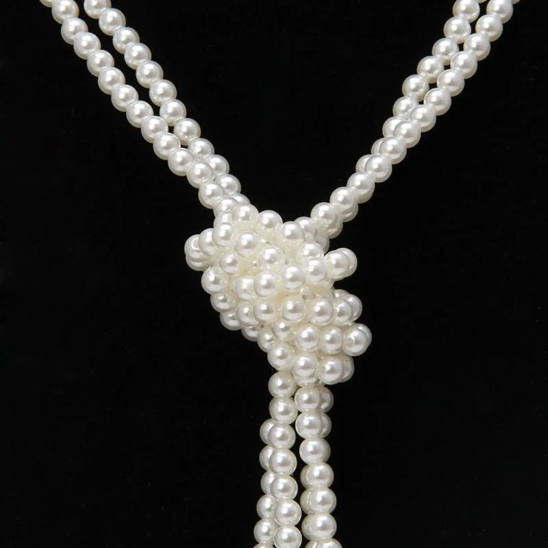 

Fashion Women Faux Pearls Long Sweater Chain Charms Knot Necklace Collar Jewelry