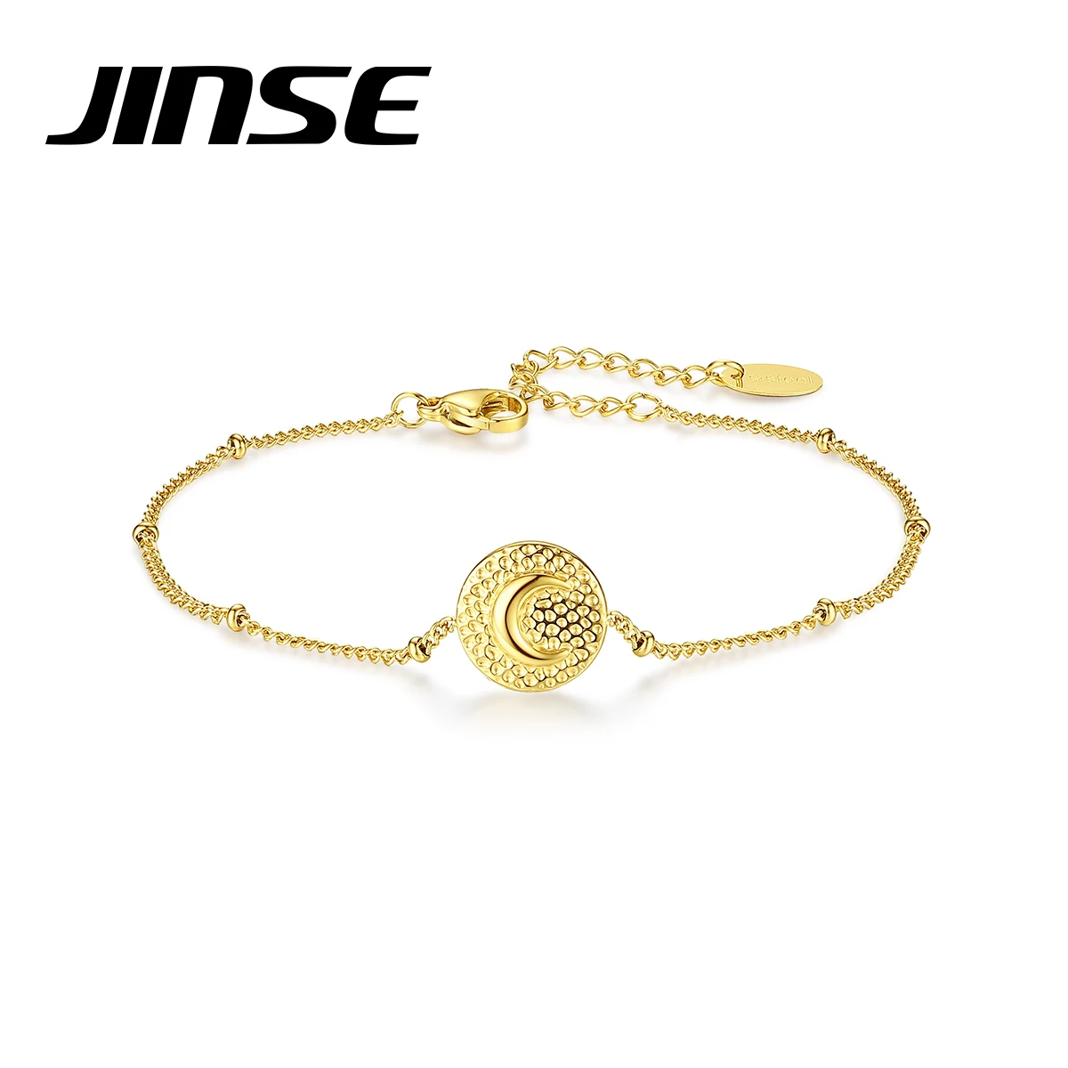 

Браслет JINSE из нержавеющей стали Женский, золотая цепочка с шармами в виде круглой Луны, Подарочная бижутерия в стиле панк-хоп