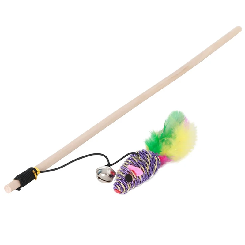

Cat Toy Cat Mouse Wand Wooden Pole Toys For Cats Fake Feather Kitten Teaser Toy Pet Wand Toy With Bell Pet Supplies
