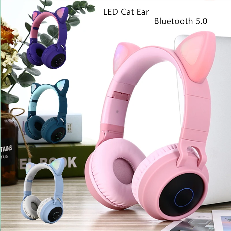 FOR New Arrival LED Cat Ear Noise Cancelling Headphones Bluetooth 5.0 Young People Kids Headset Support TF Card 3.5mm Plug With enlarge