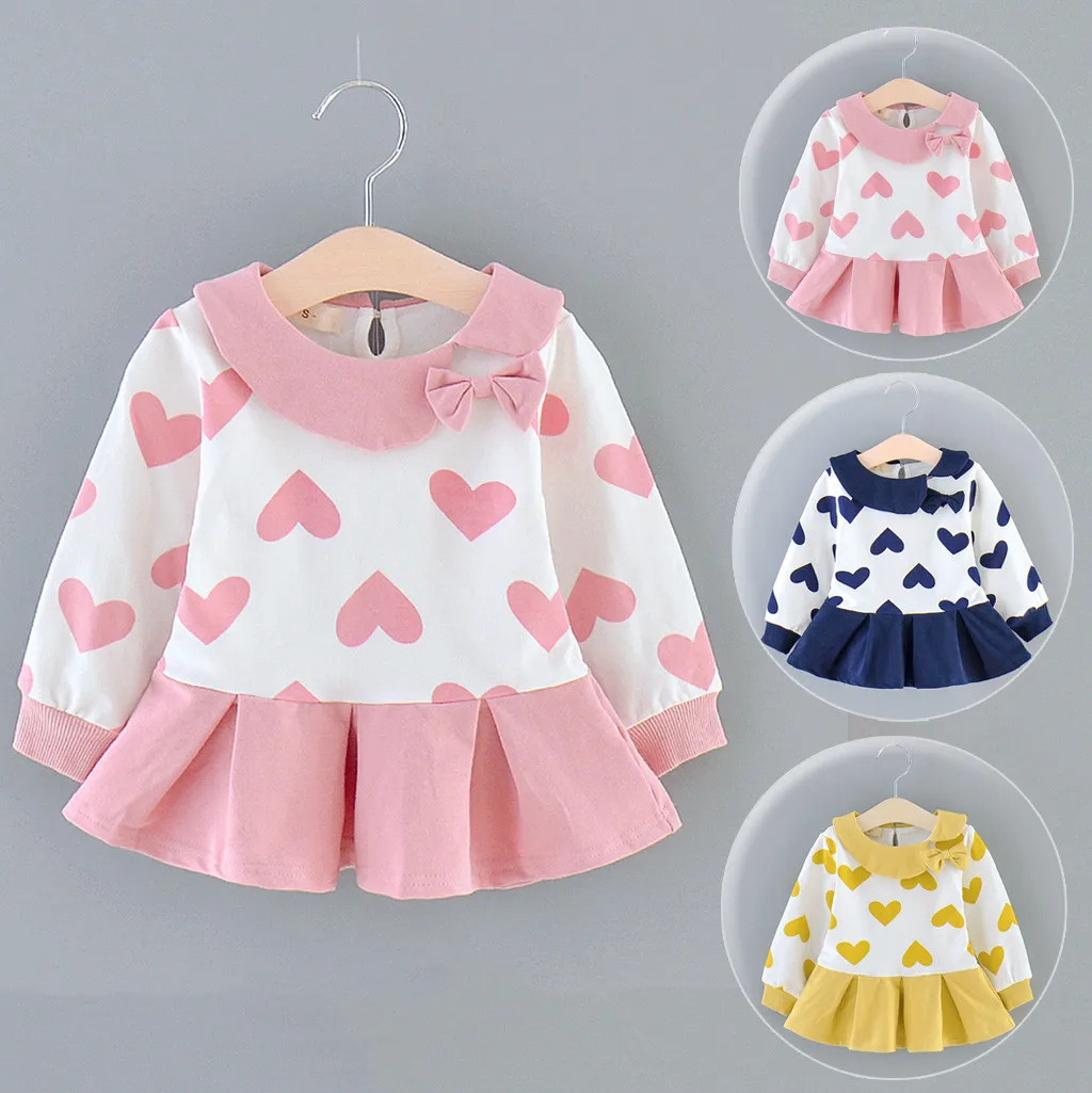 Фото Топы для маленьких девочек с рисунком сердца платье принцессы одежда длинными Топы для маленьких девочек с рисунком сердца платье принцессы одежда длинными