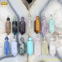 fashion women natural pink quartz crystal stone perfume bottle silvery stainless steel chains pendant necklace jewelry sa 35kbcj