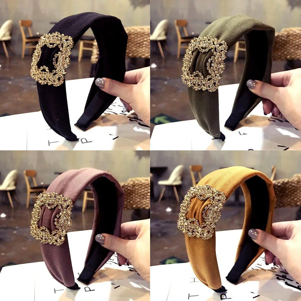 

Fashion Women Rectangle Rhinestone Inlaid Hair Hoop Wide Headwear Hair Accessory