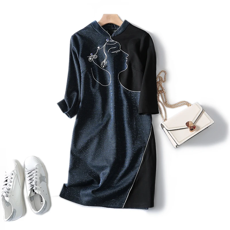 Элегантное и великолепное яркое шелковое платье Чонсам с воротником тонкое