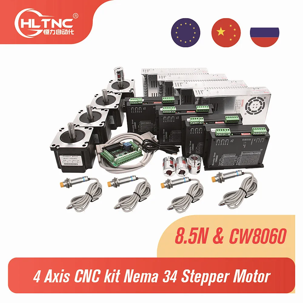 

4-осевой комплект ЧПУ Nema 34 1230Oz-in/5.6A 8.5N шаговый двигатель и 80VDC 256 Microstep драйвер двигателя CW8060 SP для фрезерного станка ЧПУ