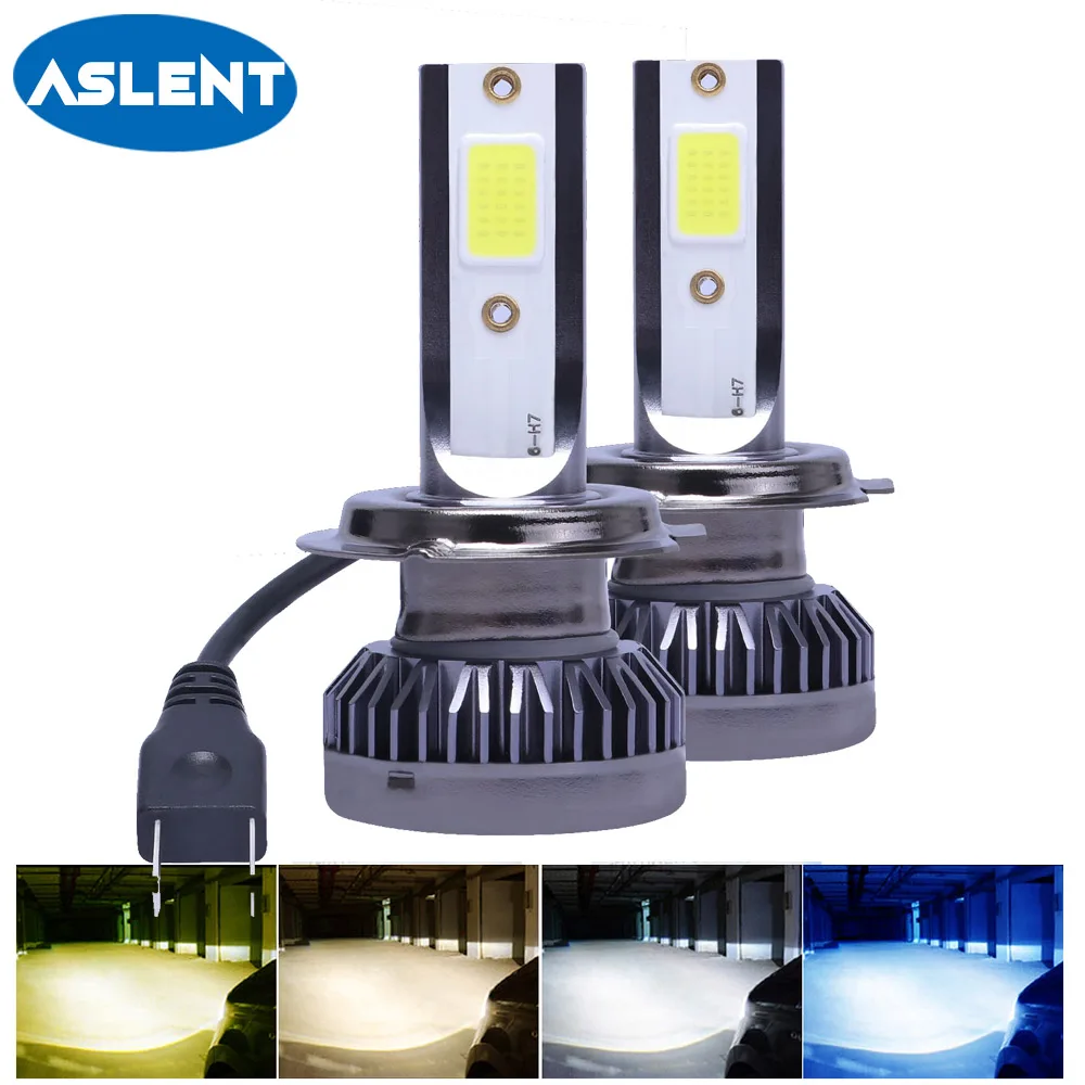 ASLENT 2Pcs mini H7 H4 LED Bulb Hi-Lo Beam Car Headlight H11 H1 H8 H3 H9 9005/HB3 9006/HB4 Auto Headlamp LEDs yellow white 8000K