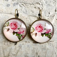 floral printing cabochon button stud earrings collection