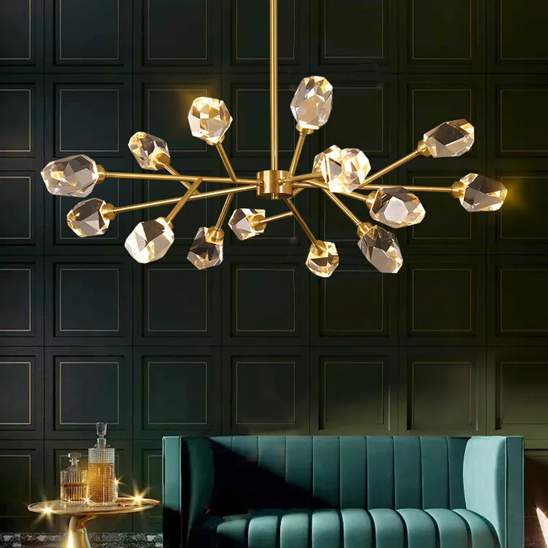 

Nordic Luxury Crystal Chandelier LED Modern Contracted Net Red Restaurant Livingroom All Bronze High-End Decoration Luminaire