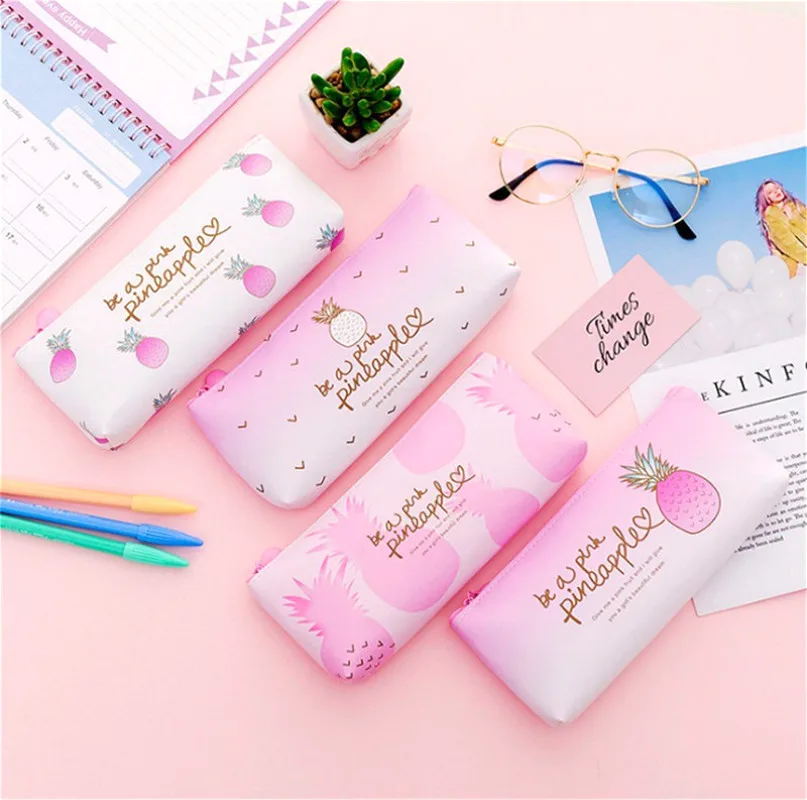 1 шт. милый пенал из ПУ кожи подарок с ананасом случай школьный канцелярские