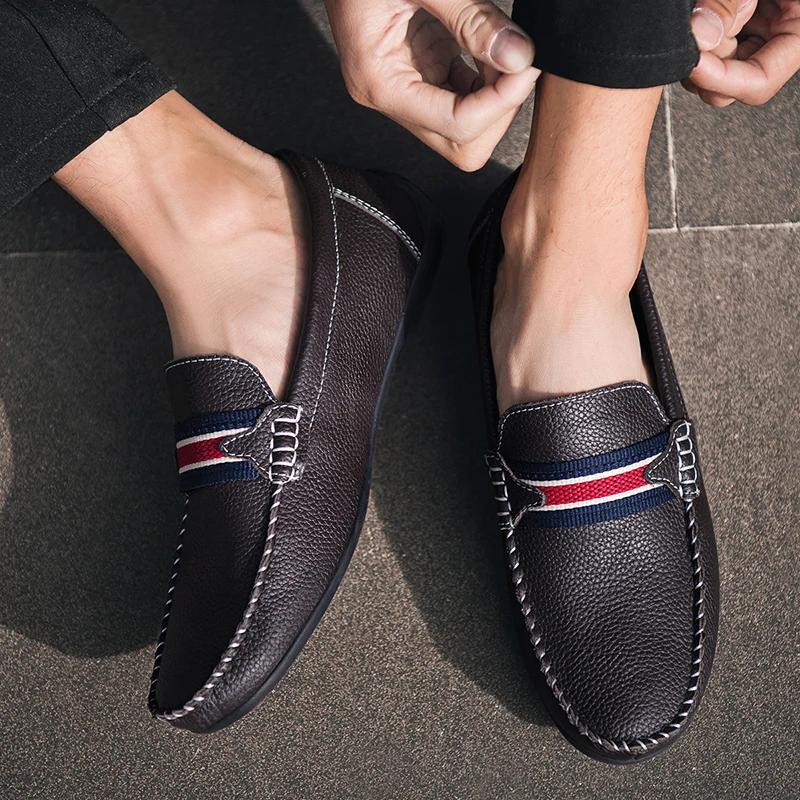 

Popular Men Casual Flats Shoes Black Loafers Men Shoe Brand Fashion Leather Shoes For Man Slip On Mens Driving Shoes Size 39-44