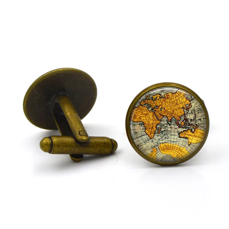 Классические запонки с картой мира мужские Модные аксессуары круглые выпуклые