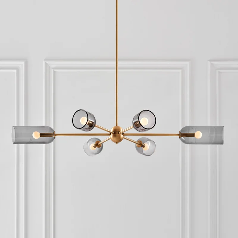 Скандинавский светодиодный подвесной светильник из стекла золотой с 6 головками