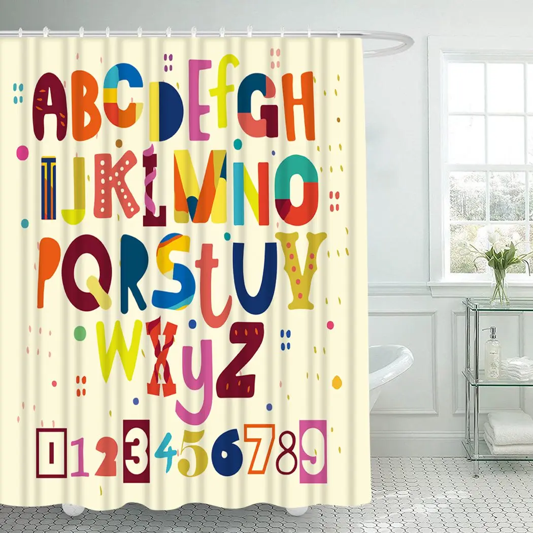 Занавеска для душа с алфавитом и крючками ванной комнаты Детская