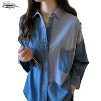 2021 spring new camisa jeans feminina shirt cotton female long sleeve womens denim shirt loose korean plus size blouse 7256 50