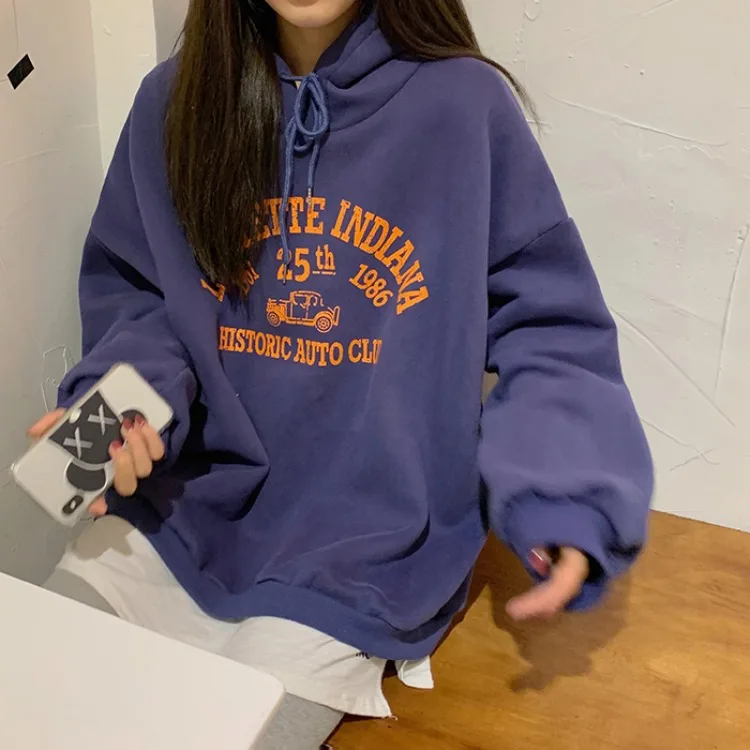 

In Winter of 2020, The New Korean Ins Letter Printed Hooded Long Sleeve Plus Velvet Padded Warm Sweater Women Clothing Hoodies