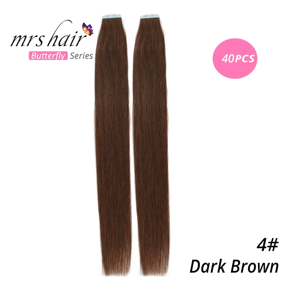 Mrshair Клейкие ленты в Пряди человеческих волос для наращивания 1" 18" 2" 22" 2" машина сделала Волосы Remy на Клеящие средства Клейкие ленты pu кожа утка Невидимый 20 штук - Цвет: #4