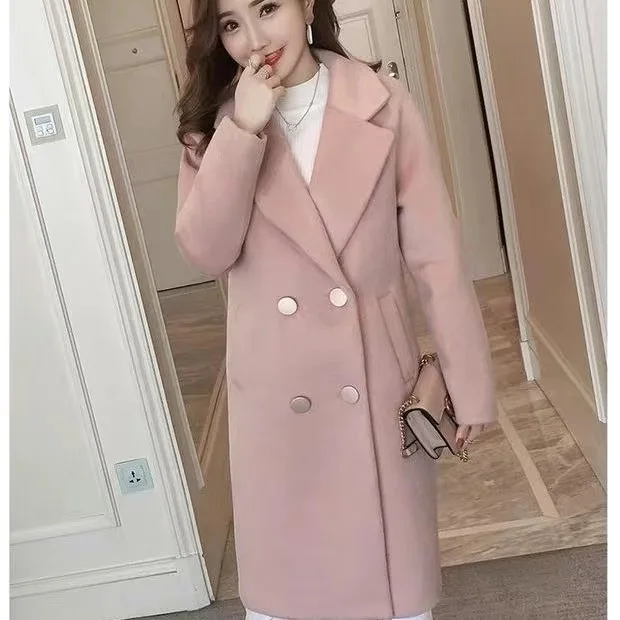 Зимнее приталенное длинное пальто из хлопка и смешанной шерсти женские прочные