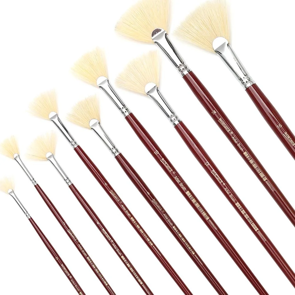 

9 Fan White Bristles Long Handle Paint Brushes pen Professional Artist Oil Acrylic Painting Brush Set Painting