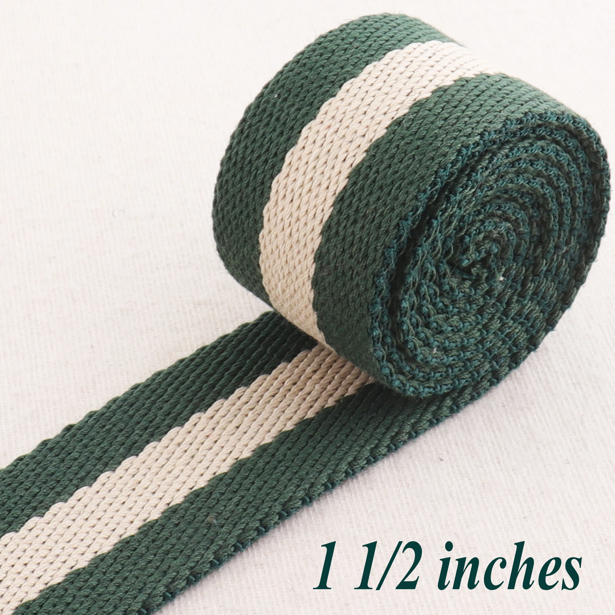 Хлопковая тесьма 1 1/2 дюйма лента в зеленую и бежевую полоску для ключей ручки