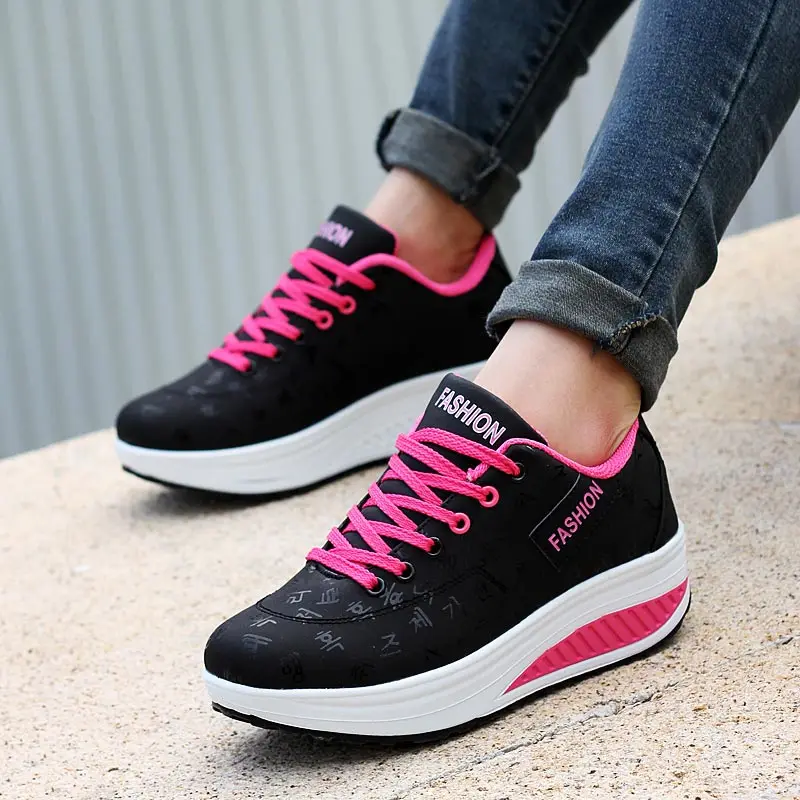 

Plus Size PU Leather Large Soles Women's Sports Shoes for Gym Woman Black Sneakers Women Running Shoes Woman Sport Flat GME-2782