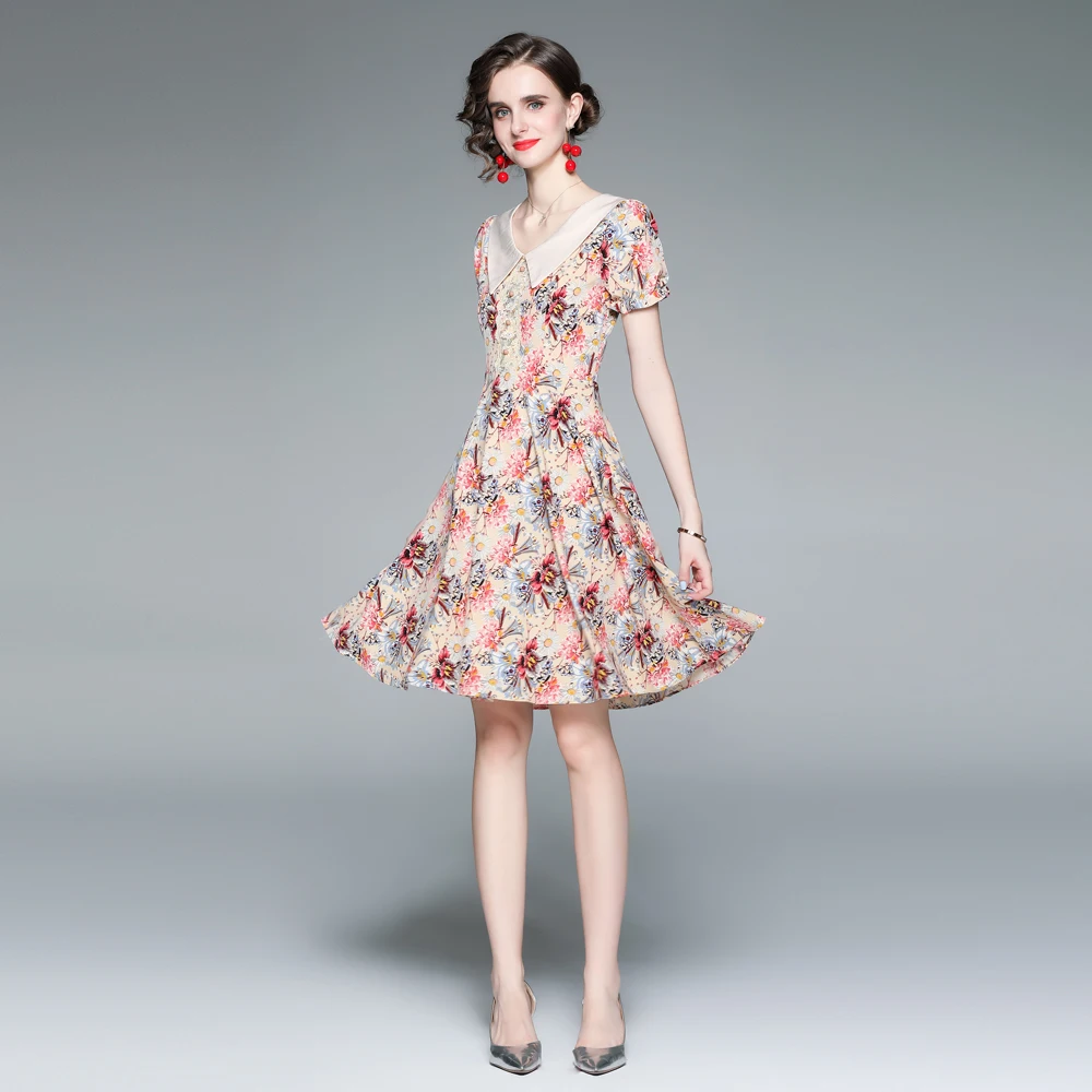 

Женское винтажное офисное платье, элегантное праздничное платье-трапеция до середины икры с принтом и V-образным вырезом, Новинка лета 2021