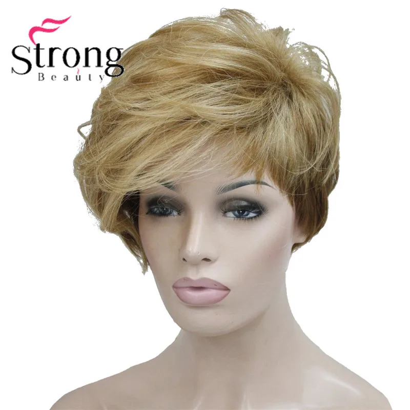 StrongBeauty короткий мягкий Асимметричный золотой блондин до коричневый Омбре парик тепла freindy полный синтетический парик выбор цвета - Цвет: RH003 Blonde mix