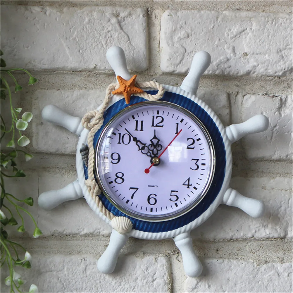 

1pc Retro Large Wall Clock Mediterranean-Style Wood Round Wall Clock Anchor Saat Needle Home Decoration Hanging Clock