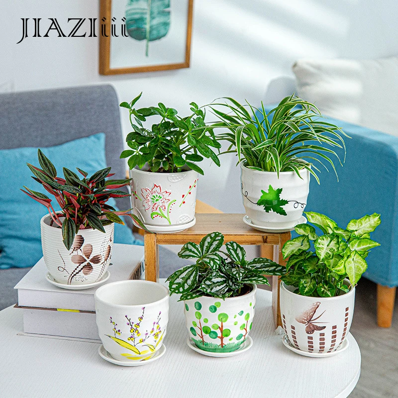 

Креативный простой цветочный горшок JIAZIiii с подносом для дома, улицы, сада, декоративный маленький бонсай, фотоваза, 2 шт.