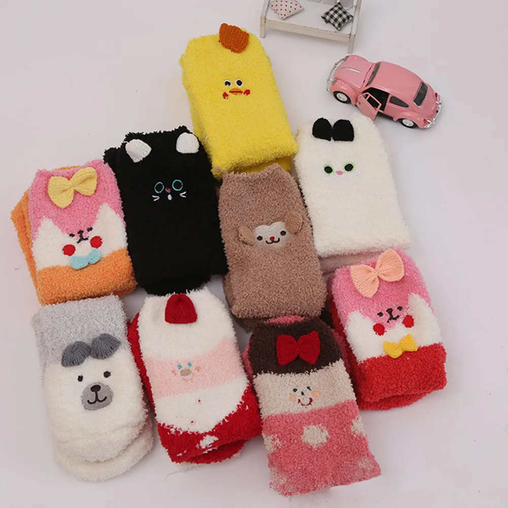 

Милые рождественские носки с изображением животных, оленя, подарок 3D, пушистые коралловые бархатные плотные теплые зимние носки для женщин,...