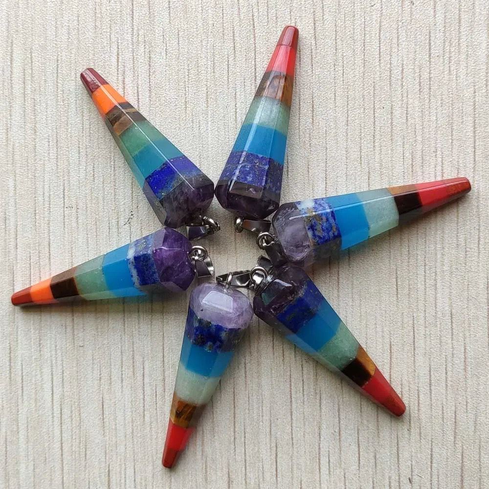 

Wholesale 6pcs/lot fashion natural stone rainbow layered Pyramid shape charm pendants for jewelry making free shipping