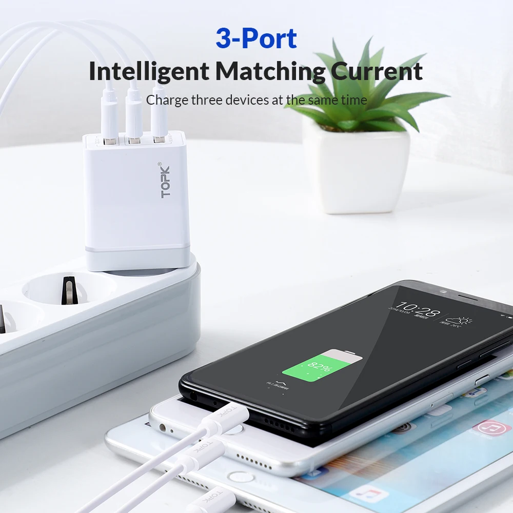 TOPK USB зарядное устройство Быстрая зарядка 3,0 Быстрая зарядка QC3.0 Мульти USB зарядное устройство для samsung S10 Plus Xiaomi дорожное настенное зарядное устройство для телефона EU