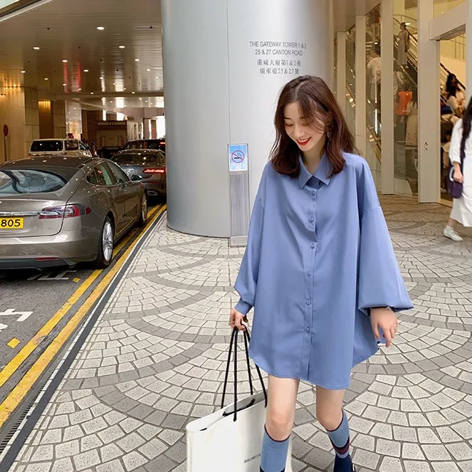 

Fashion Blouses Women's Top Korean Shirt New Long-sleeved Blouse Solid Color Cotton Blend Temperament Comfortable Casual