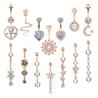 Кольцо-штанга для пупка женское, висячая штанга из хирургической стали 316L, украшение для пирсинга змеи сердца цветка, 14G, 1 шт.