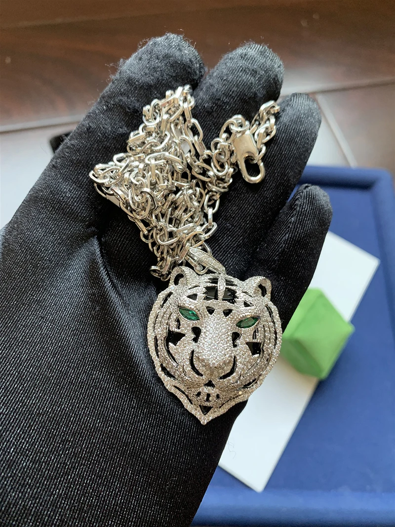 

vintage full zircon leopard pendant necklace 210324-50