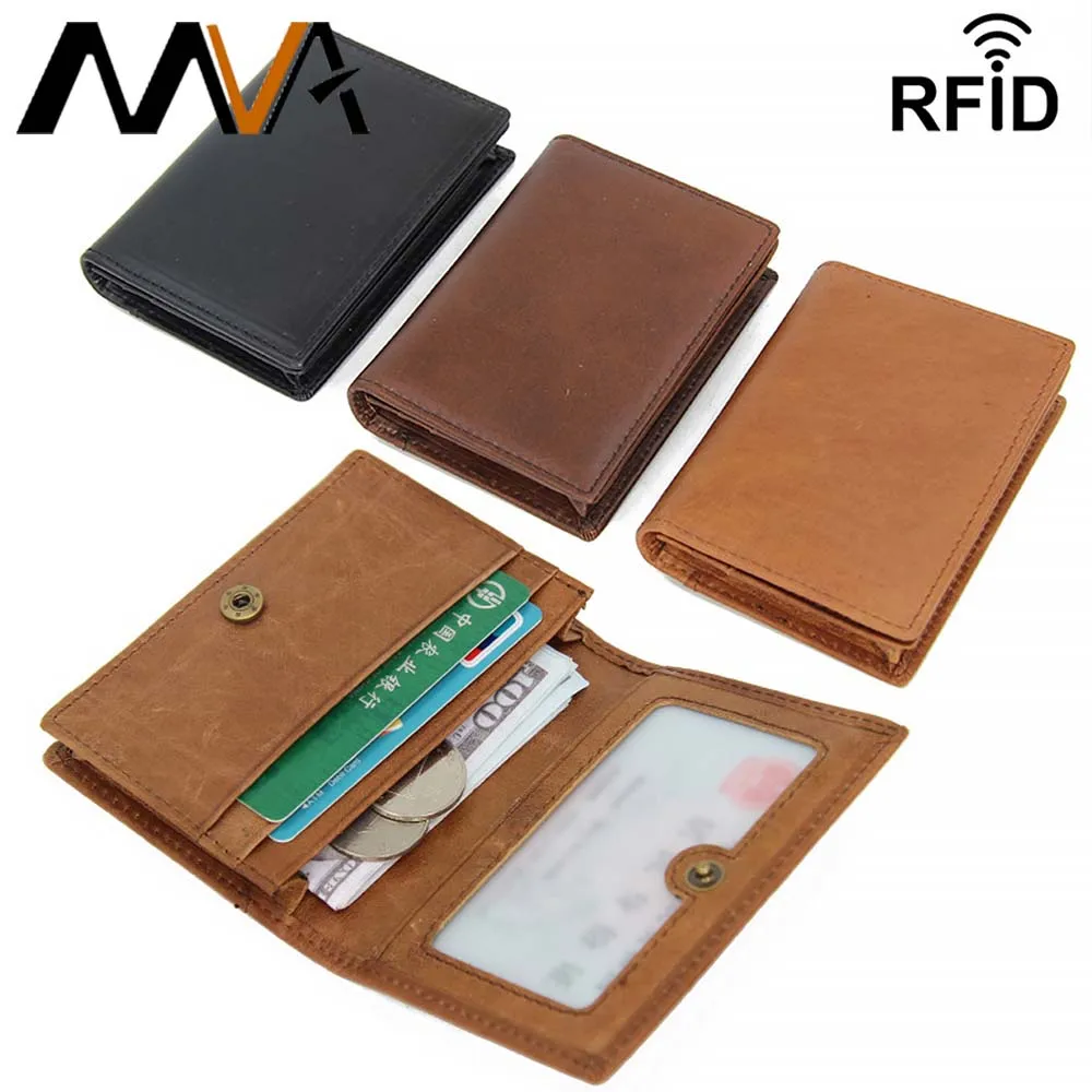 

MVA Men's Short Wallet With Cowhide Slim Wallet Purse For Men Credit Card Wallets Money Clip Men's Leather Wallets Money Bag New