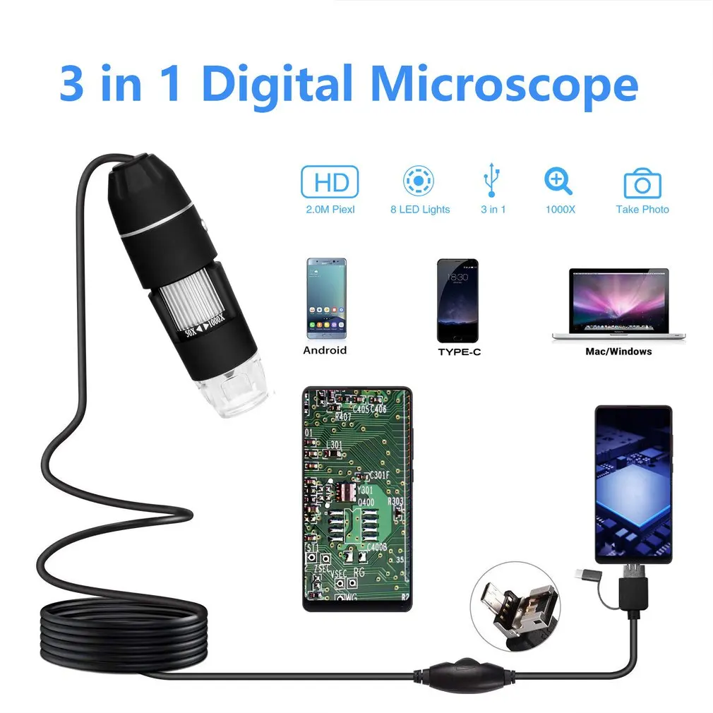 0 3 M/2 M Pixel 1000X 8 LED Электронная Цифровая микро камера Usb мини-видеокамеры
