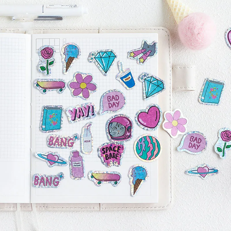 100 штук упак. ПВХ Мультяшные наклейки Alien водонепроницаемые для кошачьей планеты