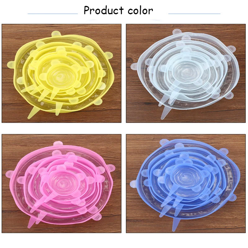 6pcs/set Food Fresh Keeping Silicone Lids Durable Reusable Save Cover Heat Resisting Fits All Sizes and Shapes of Container | Дом и сад