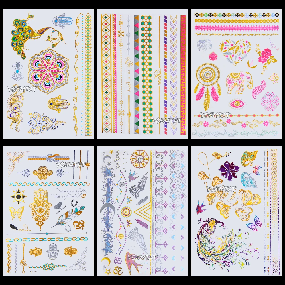 Золотые розовые серебряные слоны Временные татуировки наклейки для женщин детей