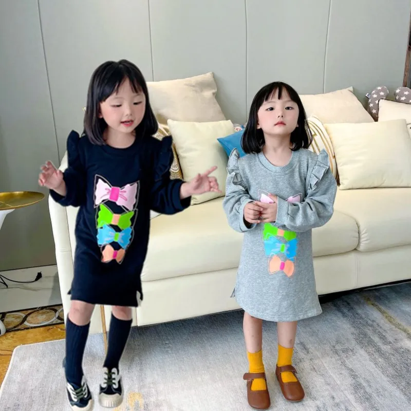 

Платье с капюшоном для маленьких девочек, осенняя одежда для маленьких девочек 2020, платье длиной до колена с рукавами-фонариками и принтом в...