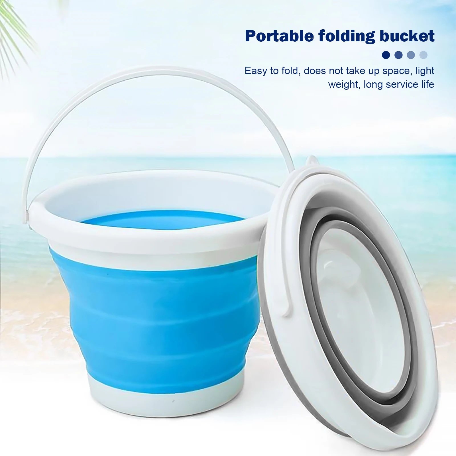 

New Foldable Bucket with Handle Silicone Bucket Capacity of 3L/5L/10L Multi Purpose for Beach Camping Garden House Cleaning Tool