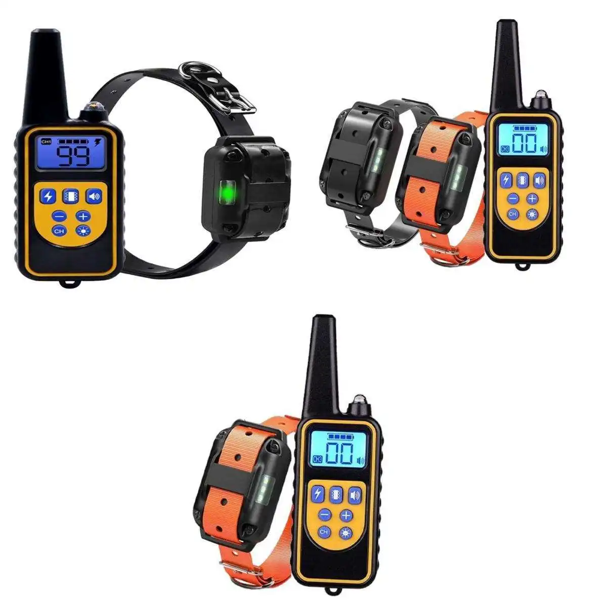 

3x Dog Training Shock Collar Remote Control Warterproof Black Orange