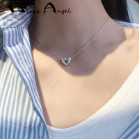 black angel 925 sterling silver simple love heart pendant necklace for women new trend vintage party jewelry birthday gifts