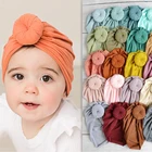 Шапка-тюрбан для новорожденных женщин и девочек, модная детская шапочка с круглым шариком и цветочным принтом, головной убор с узлом, аксессуары для волос, Прямая поставка