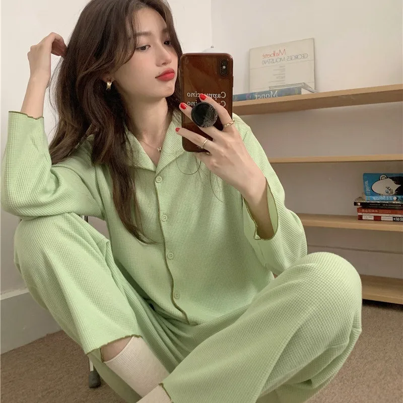 Новый однотонный полосатый пижамный комплект осень-зима домашний костюм