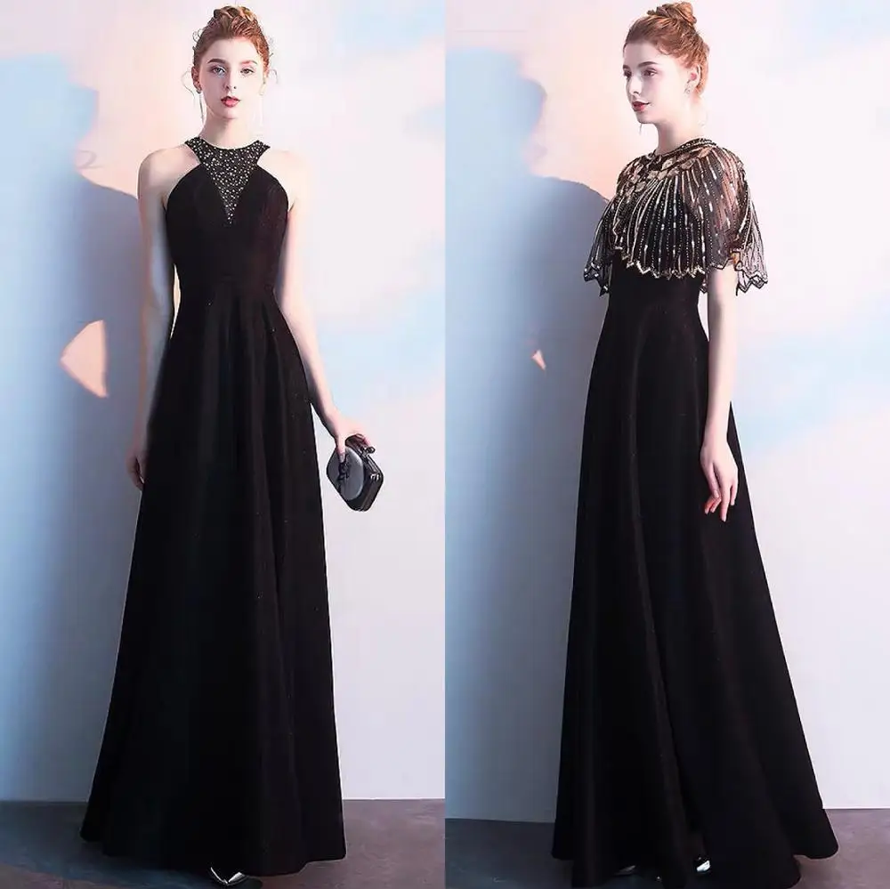 Черные платья для выпускного с накидкой новинка лидер продаж ТРАПЕЦИЕВИДНОЕ