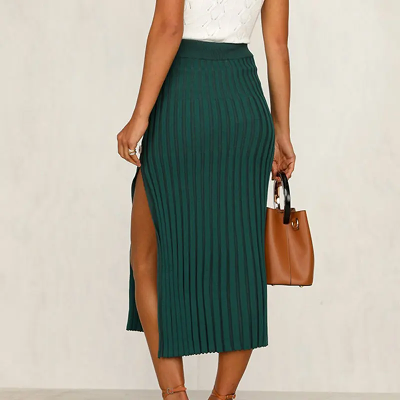 Сексуальная трикотажная юбка с разрезом сбоку для женщин осень 2019 элегантные