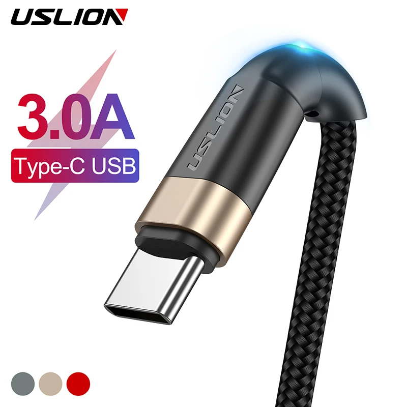 USLION 3M Type C USB Cable 3A Fast Charging USB C Data Cable Cord for Samsung Galaxy S8 S9 Plus Redmi Mobile Phone Charger Cable