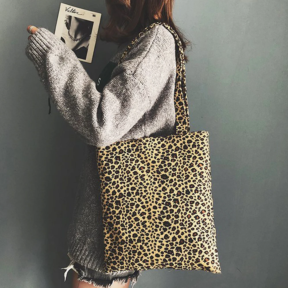 

Handbags Women Leopard Print Shoulder Bag Soft Girls Tote School Folding Casual Crossbody Shopping